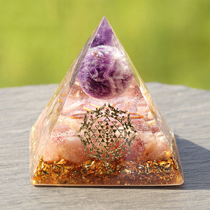 Pyramide orgone en quartz fraise améthyste Olivenorma