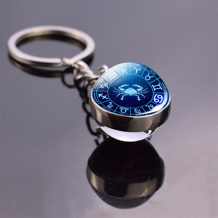 Porte-clés en verre avec 12 étoiles de protection du zodiaque