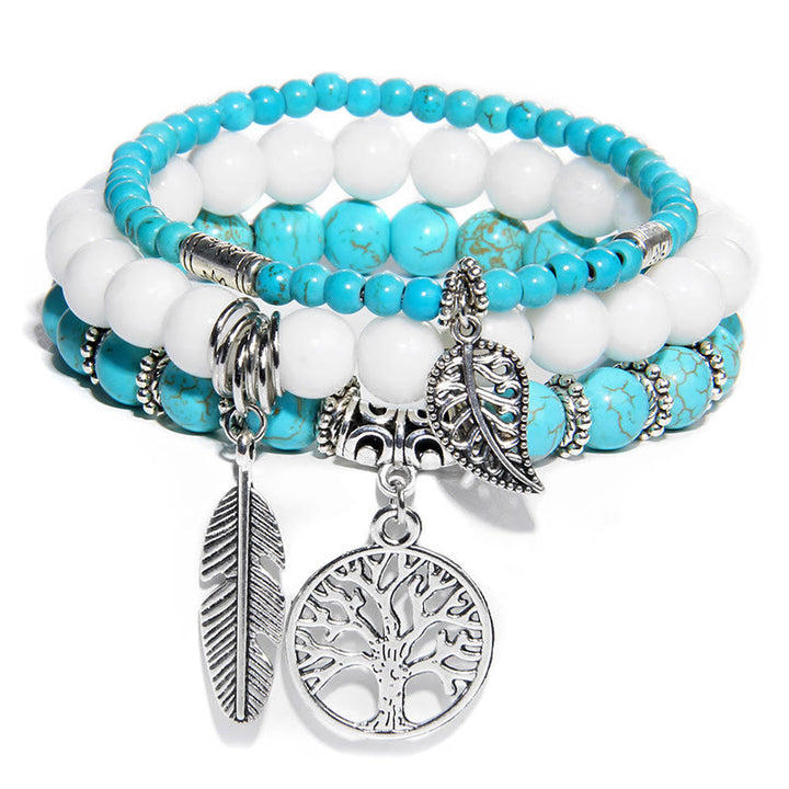 Ensemble de 3 bracelets « Nature's Healing Moments » en turquoise avec arbre de vie Olivenorma 