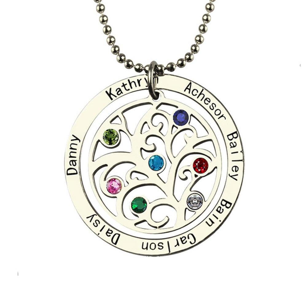 Collier avec pierre de naissance gravée du nom de l'arbre de vie Olivenorma 