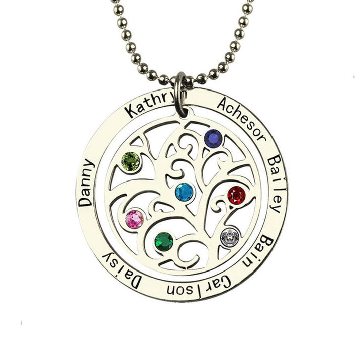 Collier avec pierre de naissance gravée du nom de l'arbre de vie Olivenorma 