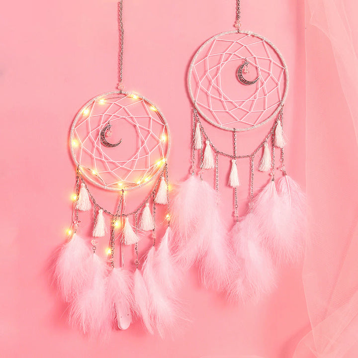 Pendentif attrape-rêves en forme de lune en plumes blanches de fée Olivenorma