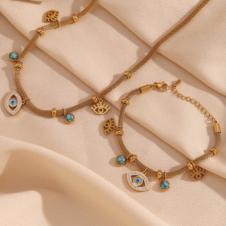 Collier à chaîne épaisse avec zircon blanc turquoise et mauvais œil Olivenorma 