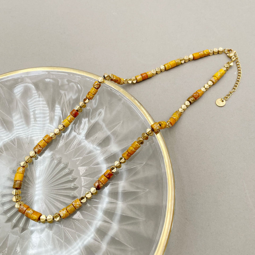 Collier en acier titane 14 carats avec pierres naturelles Olivenorma 