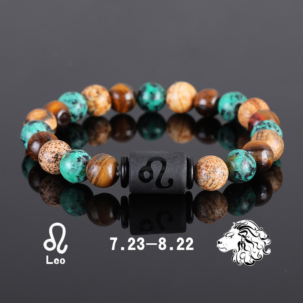 Bracelet pendentif en perles de bronze et œil de tigre avec zodiaque Olivenorma