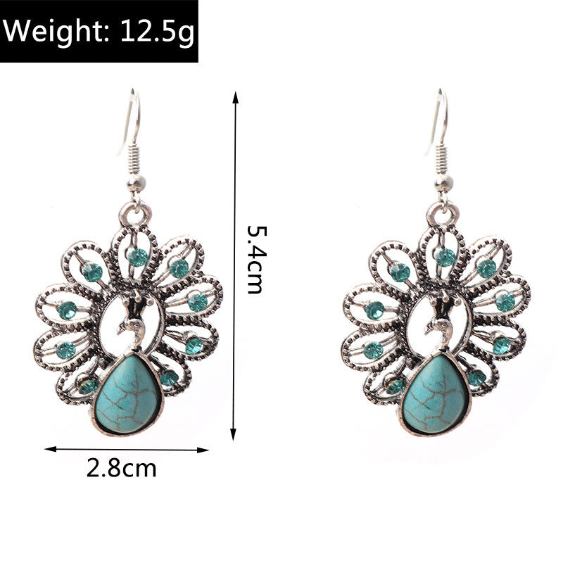 Boucles d'oreilles pendantes en forme de paon avec tourmaline paraiba turquoise Olivenorma