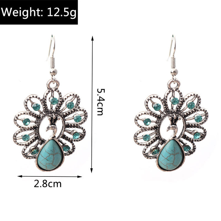 Boucles d'oreilles pendantes en forme de paon avec tourmaline paraiba turquoise Olivenorma