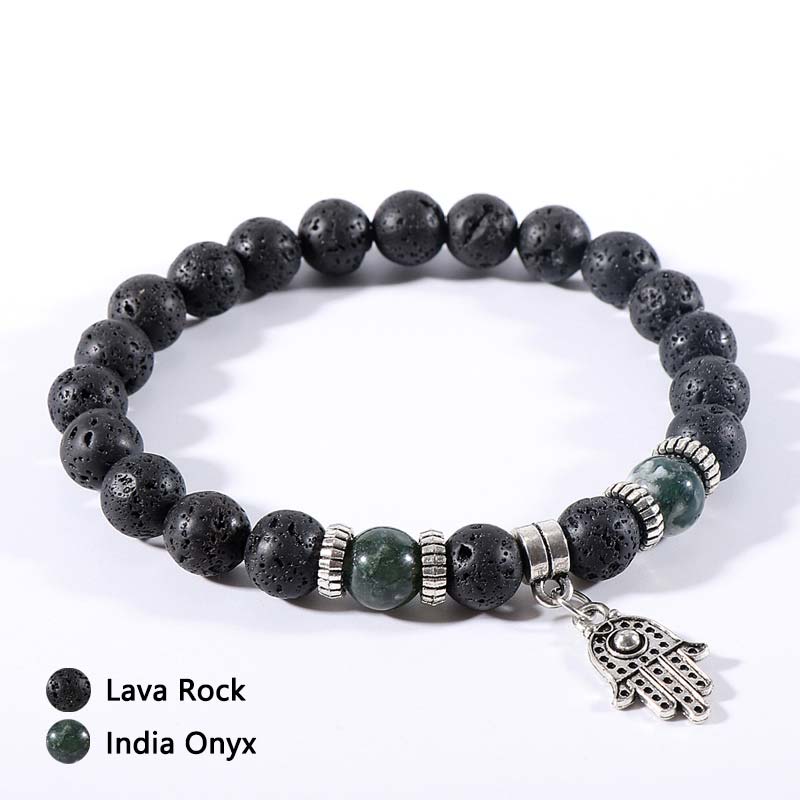Bracelet en pierre de lave et œil de tigre malachite