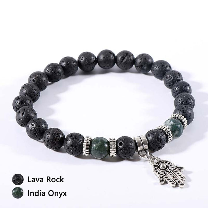 Bracelet en pierre de lave et œil de tigre malachite