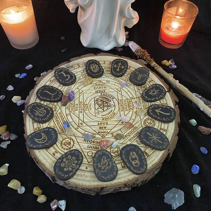 Ensemble de runes de sorcière Olivenorma Décoration de méditation en gravure sur bois pour alchimie de guérison 