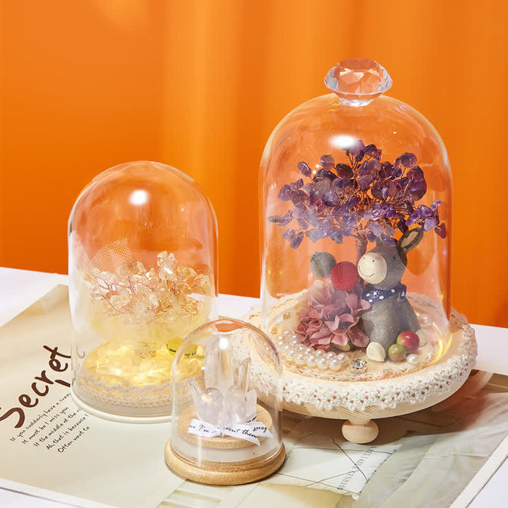 Décoration d'arbre Feng Shui avec couvercle en verre cristal naturel Olivenorma 