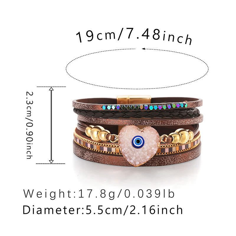 Bracelet Olivenorma « Triple Protection » en forme de cœur avec perles dorées en cristal et mauvais œil