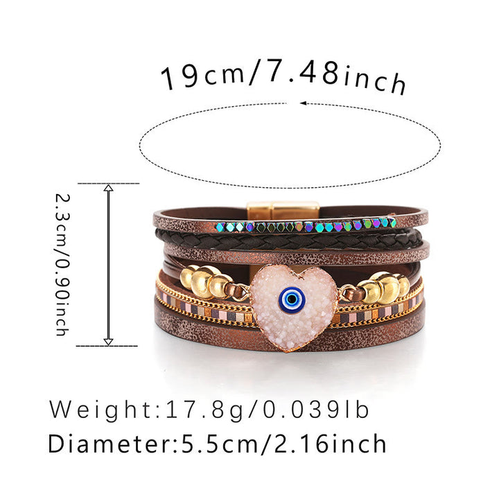 Bracelet Olivenorma « Triple Protection » en forme de cœur avec perles dorées en cristal et mauvais œil