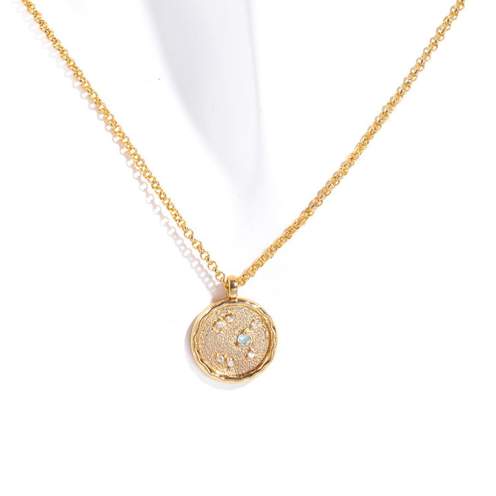 Collier avec pierre de naissance en zircon blanc et signe du zodiaque Olivenorma