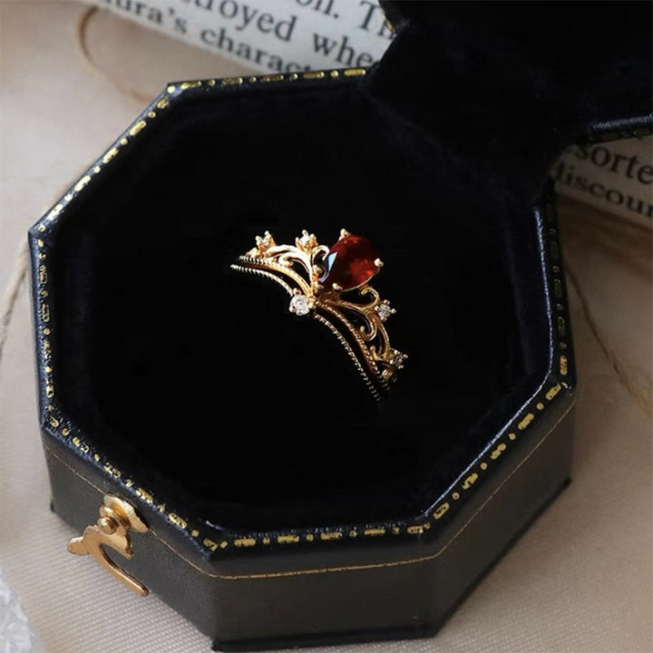 Ensemble de bagues ajustables empilables avec couronne en grenat rouge Olivenorma