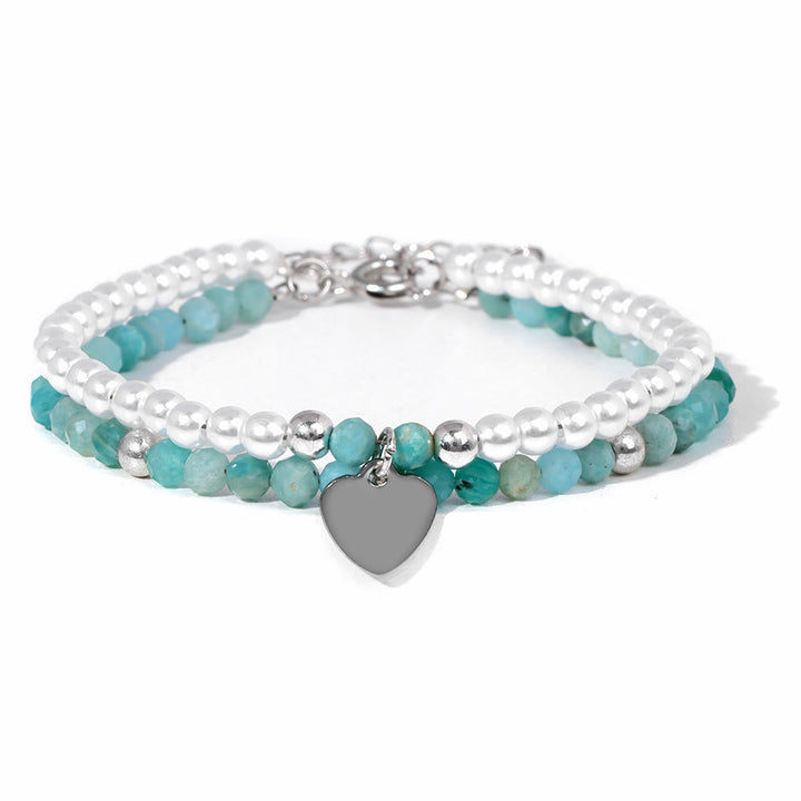 Bracelet double couche avec breloque en forme de cœur et pierre à facettes Olivenorma