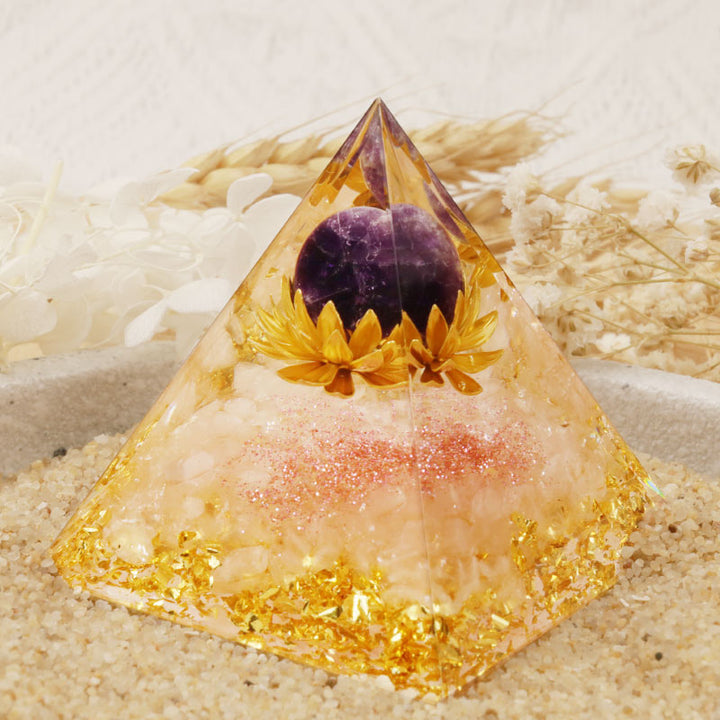 Pyramide orgone en quartz clair améthyste Olivenorma