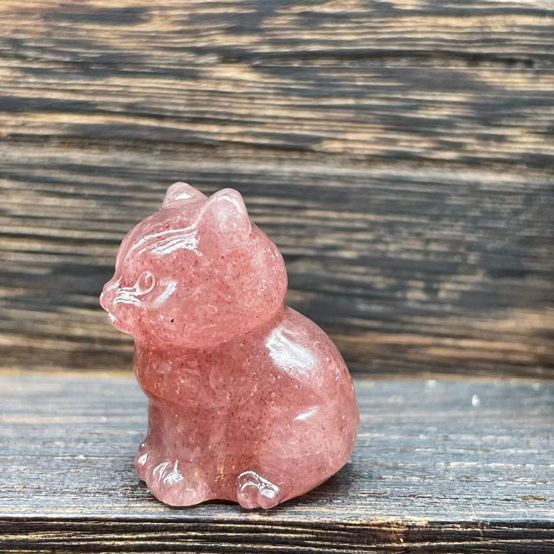 Décoration en pierre précieuse en forme de chaton mignon de 1,2 pouce en pierre naturelle Olivenorma 
