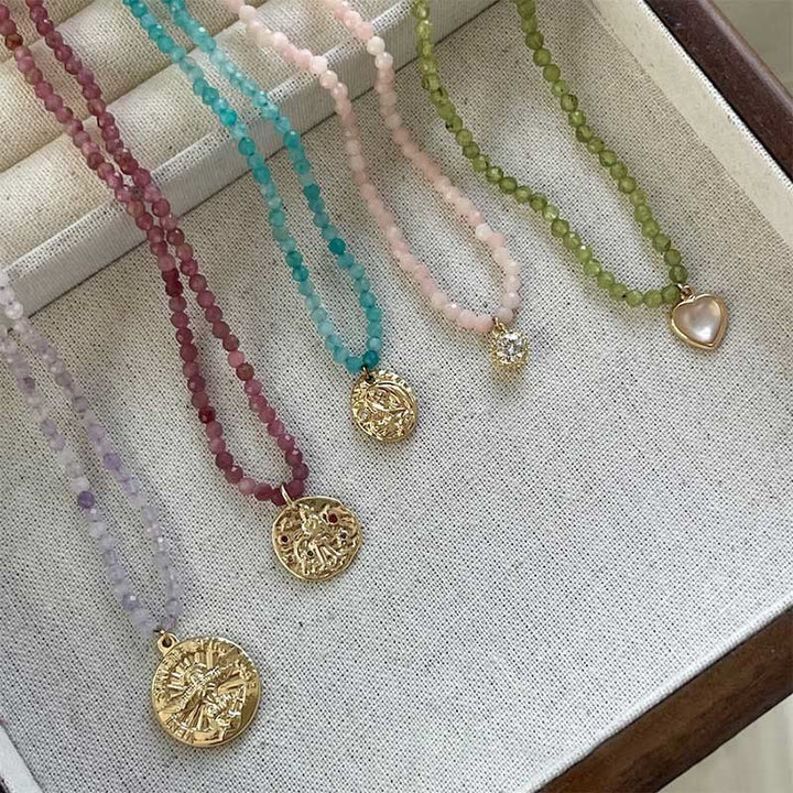 Collier avec pendentif en métal et cristal naturel Olivenorma