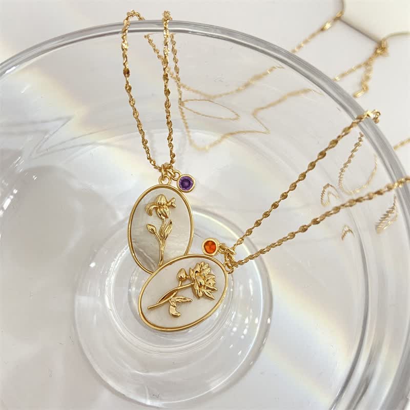 Collier avec pierre de naissance et fleur de naissance Olivenorma