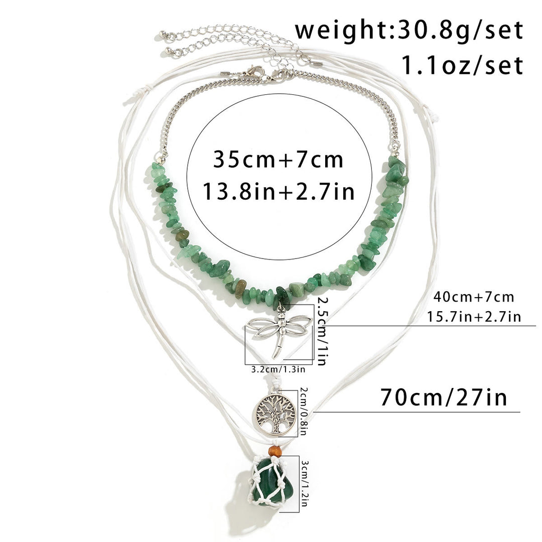 Ensemble de colliers avec pendentif en obsidienne et arbre de vie contre le mauvais œil Olivenorma 