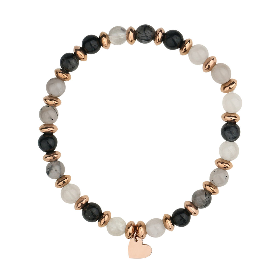 Bracelet pendentif en forme de cœur en métal et perles de cristal naturel Olivenorma