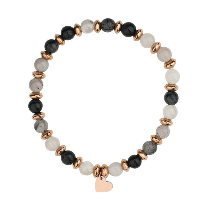 Bracelet pendentif en forme de cœur en métal et perles de cristal naturel Olivenorma