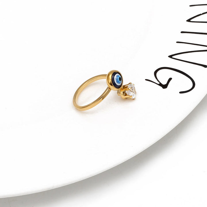Bague Olivenorma en plaqué or avec zircon blanc et mauvais œil pour femme
