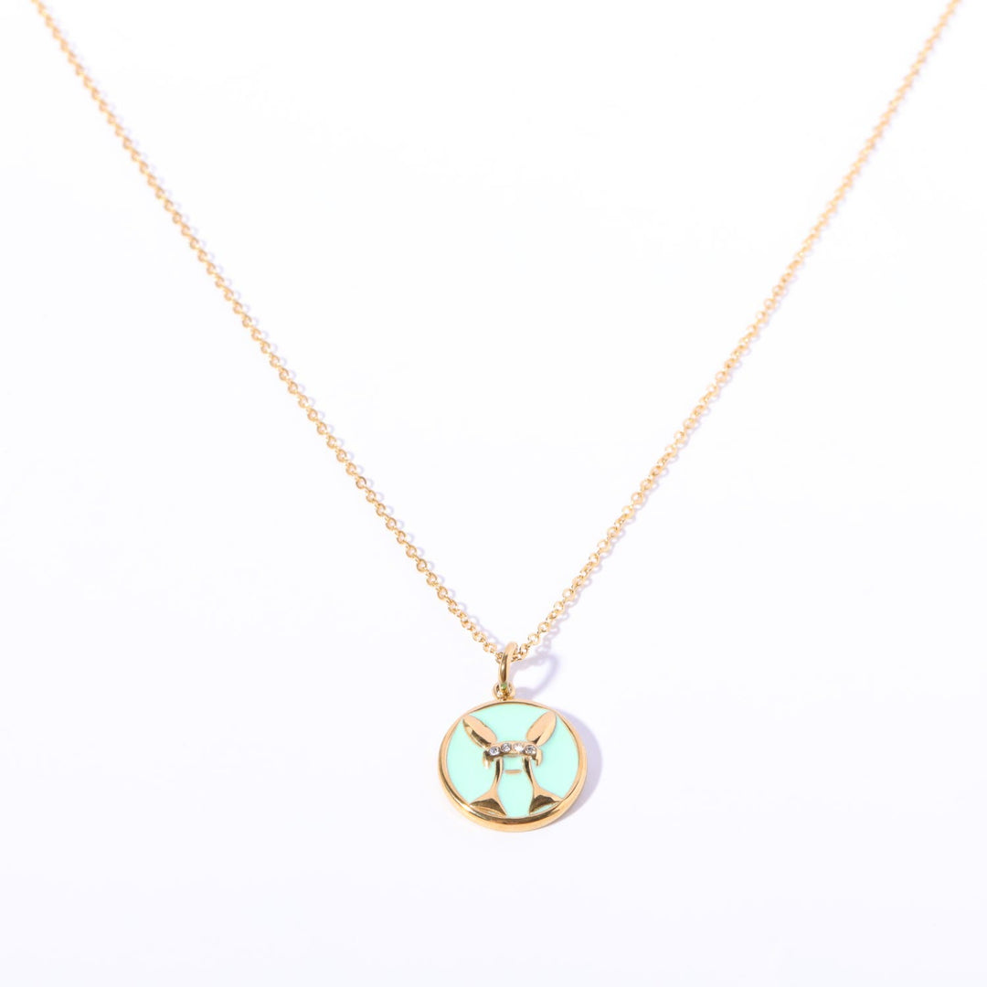 Collier vintage en acier inoxydable 18 carats avec zircon blanc Olivenorma 
