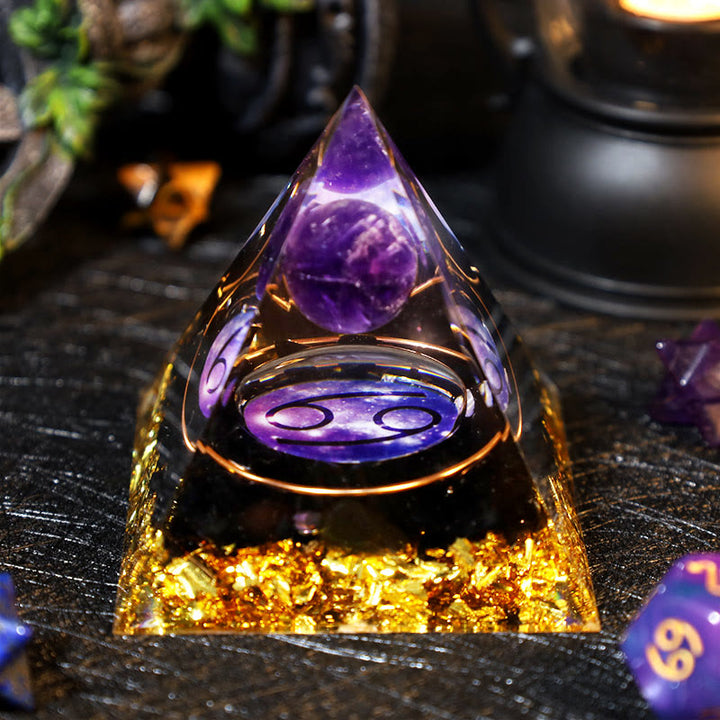 Boule d'améthyste Olivenorma Gravier d'obsidienne Zodiac Cancer Orgone Pyramide 
