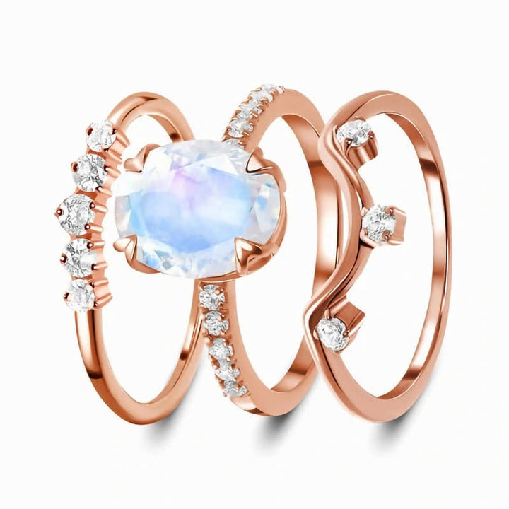 Bague créative en 3 pièces avec pierre de lune en cristal naturel Olivenorma