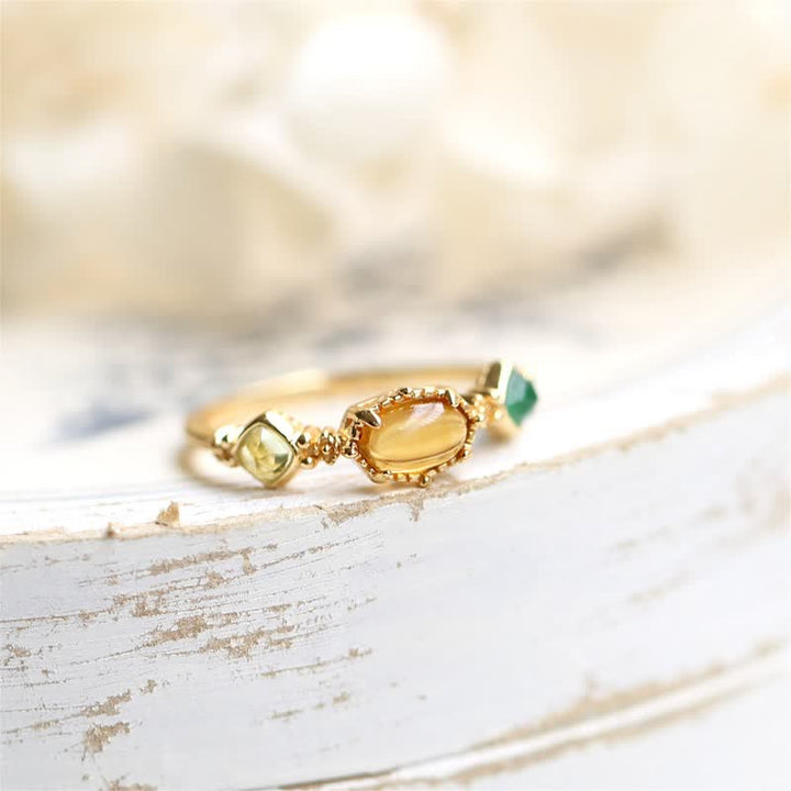 Bague rétro délicate en ambre avec pierres précieuses Olivenorma