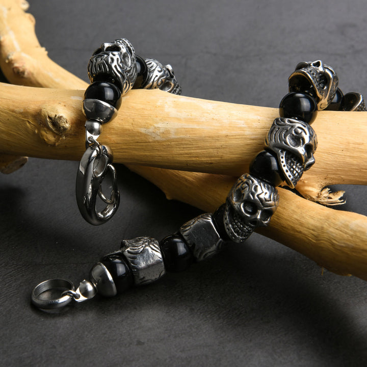 Bracelet Olivenorma en acier inoxydable fait main avec œil de tigre naturel