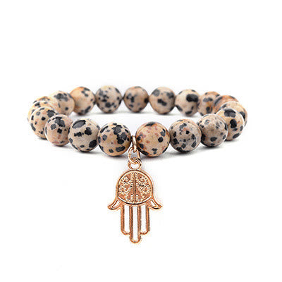 Bracelet pendentif Hamsa en obsidienne et jaspe dalmatien naturel Olivenorma 
