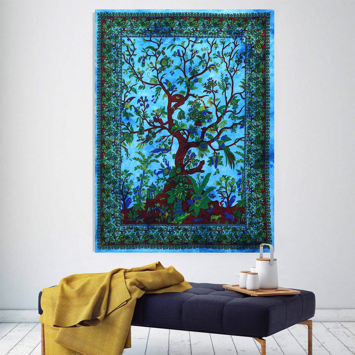 Tapisserie murale psychédélique à motif d'arbre de vie vert Olivenorma