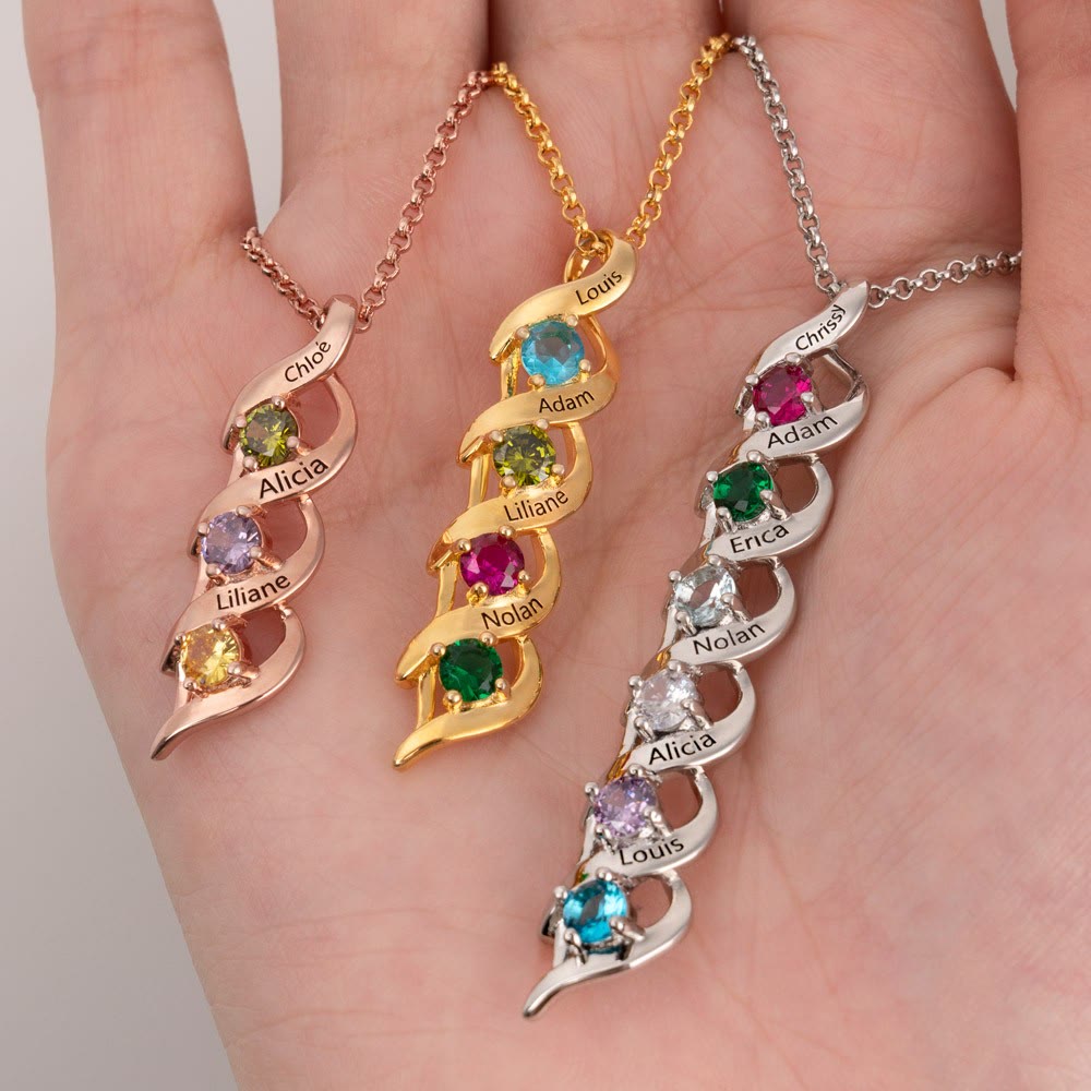 Collier personnalisé avec 1 à 6 gravures et pierres de naissance