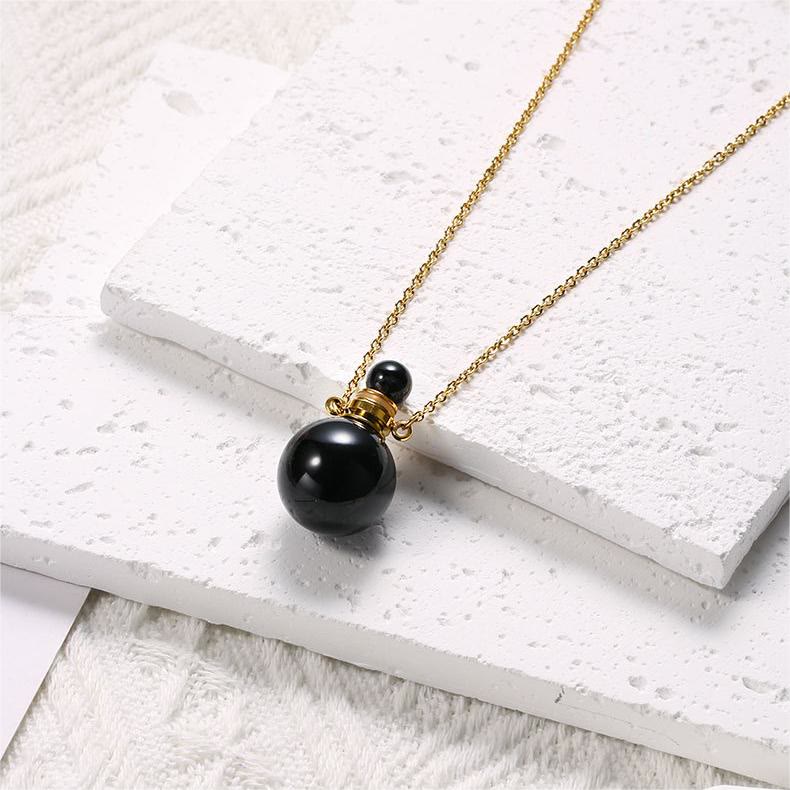 Collier pendentif bouteille de parfum en pierre ronde Olivenorma