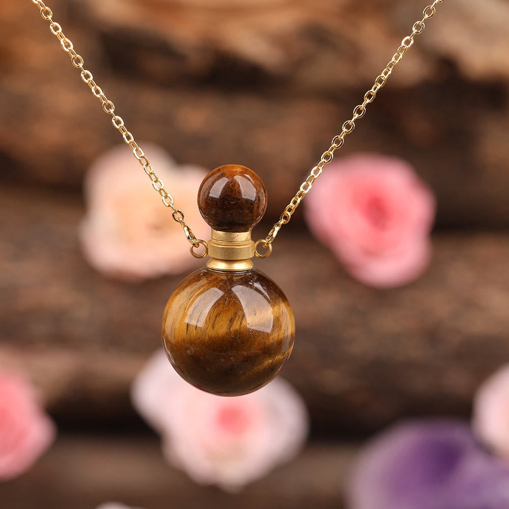 Collier pendentif bouteille de parfum en pierre ronde Olivenorma