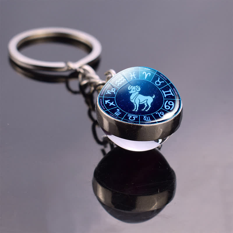 Porte-clés en verre avec 12 étoiles de protection du zodiaque