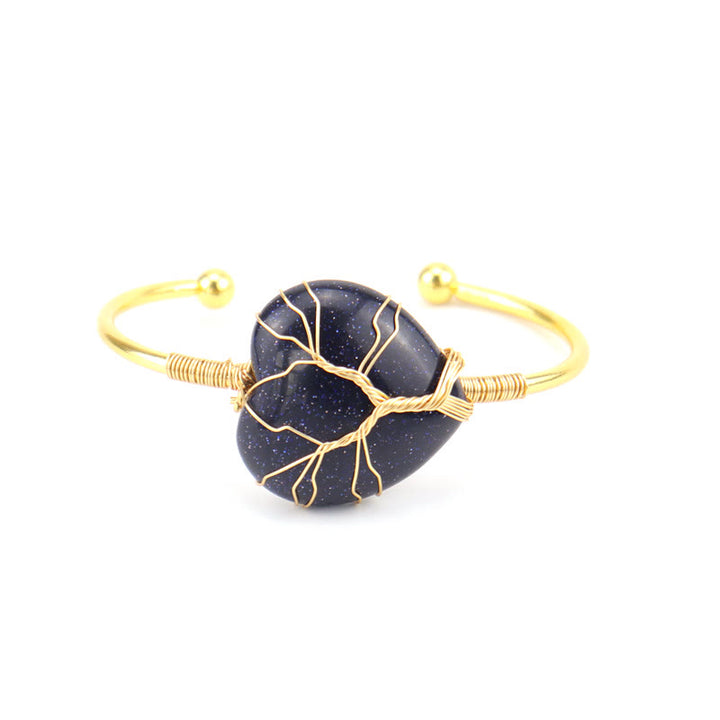Bracelet en cristal naturel en forme de cœur enveloppé de fil de cuivre doré Olivenorma 