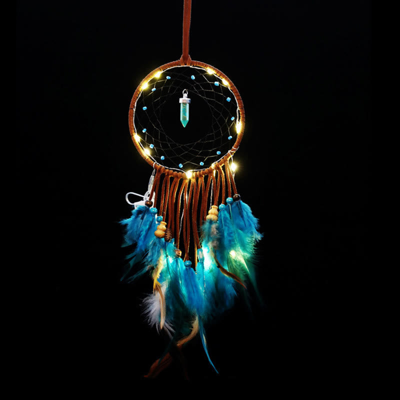 Attrape-rêves traditionnel en plumes turquoise fait main Olivenorma