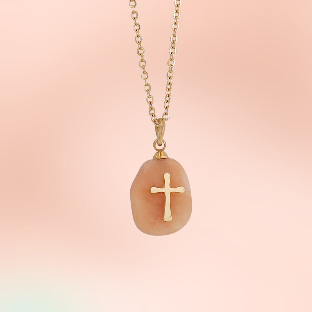 Collier avec pendentif en croix en pierre naturelle Olivenorma