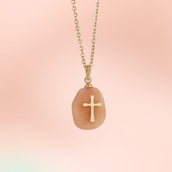 Collier avec pendentif en croix en pierre naturelle Olivenorma