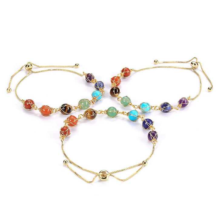 Bracelet de yoga réglable couleur or naturel Chakra