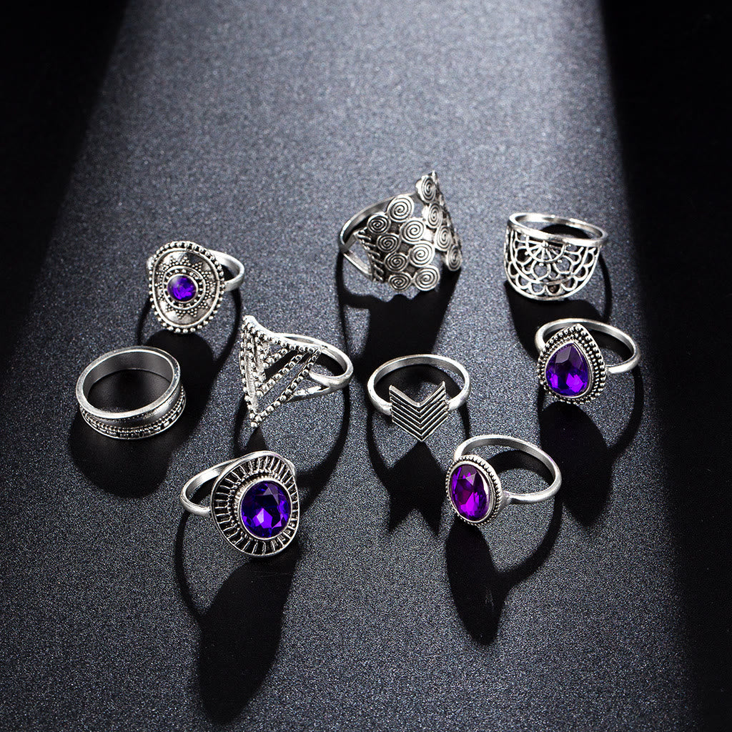 Ensemble de bagues creuses vintage en zircon violet Olivenorma, 9 pièces 