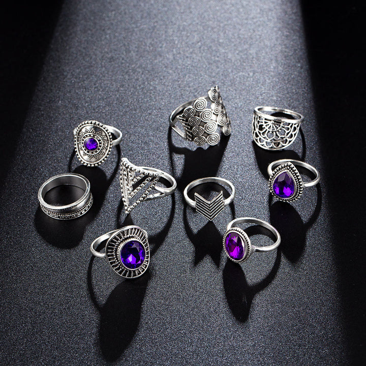 Ensemble de bagues creuses vintage en zircon violet Olivenorma, 9 pièces 