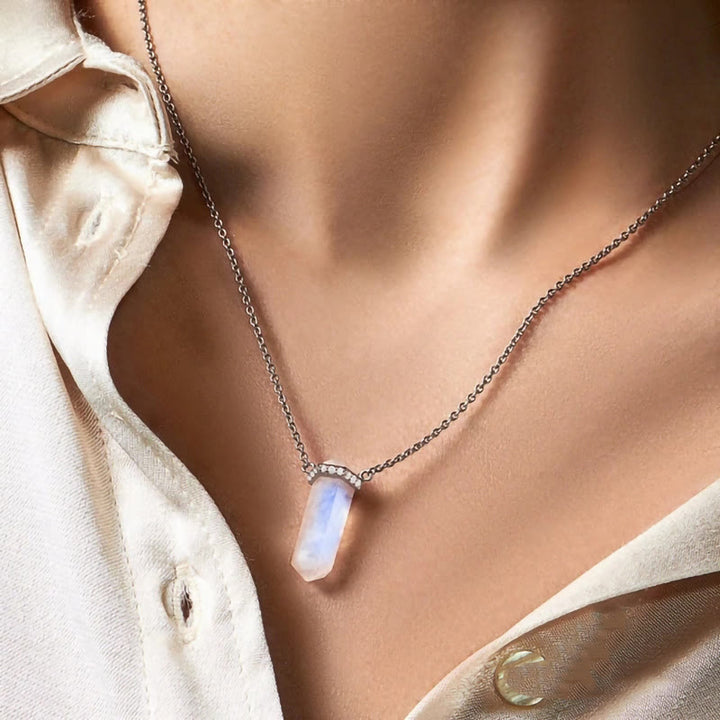 Collier en quartz transparent hexagonal Olivenorma en argent et or rose