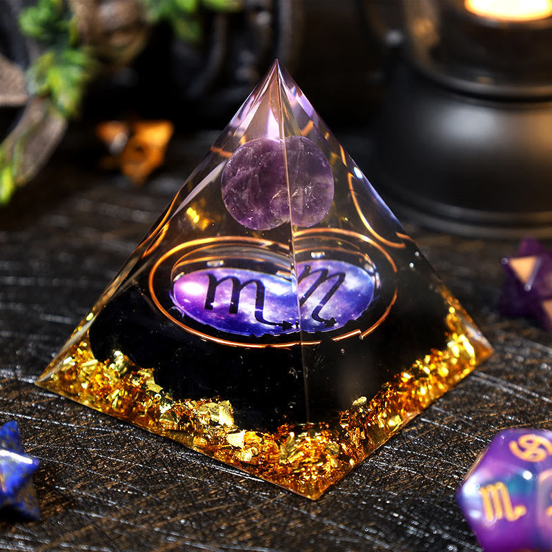 Boule d'améthyste Olivenorma Gravier d'obsidienne Zodiac Scorpion Pyramide d'orgone 