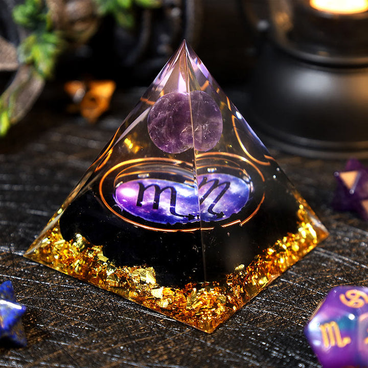 Boule d'améthyste Olivenorma Gravier d'obsidienne Zodiac Scorpion Pyramide d'orgone 