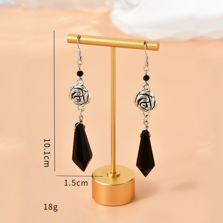 Boucles d'oreilles pendantes en cristal d'obsidienne et rose Olivenorma